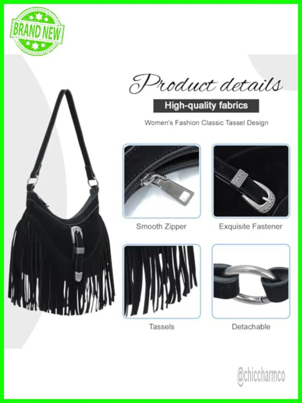 Vegan Suede Fringe Hobo Bag Crossbody Shoulder Purse Tassel Western Style